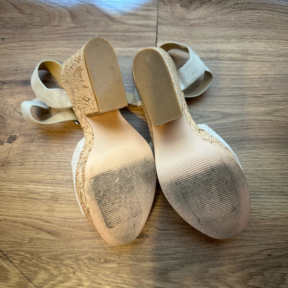 Steve Madden Suede Platform Cork Wedge Sandals - Picture 4 of 4